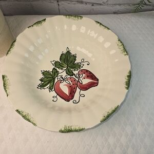 Blue Ridge Hand-Painted Ceramic Bowl - Strawberry Motif, Red & Green
